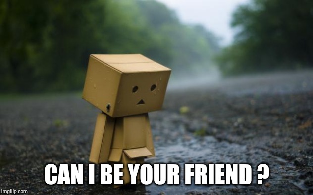 lonely box man | CAN I BE YOUR FRIEND ? | image tagged in lonely box man | made w/ Imgflip meme maker