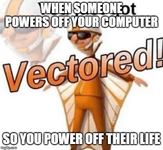 You just got vectored | WHEN SOMEONE POWERS OFF YOUR COMPUTER; SO YOU POWER OFF THEIR LIFE | image tagged in you just got vectored | made w/ Imgflip meme maker