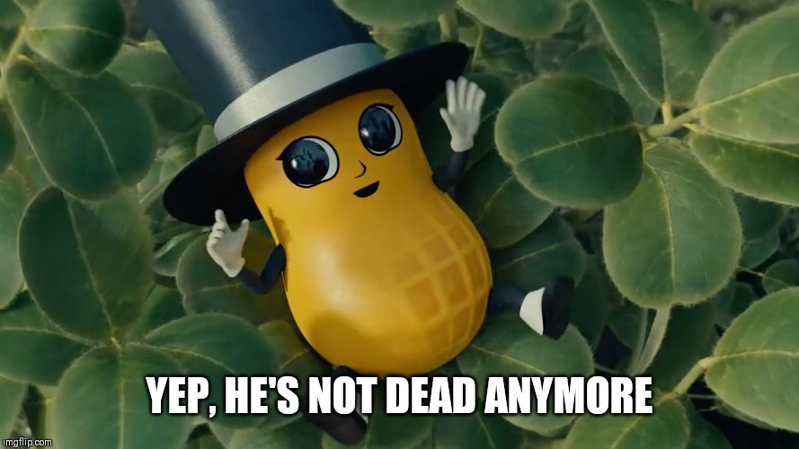 Baby Mr Peanut | YEP, HE'S NOT DEAD ANYMORE | image tagged in baby mr peanut | made w/ Imgflip meme maker