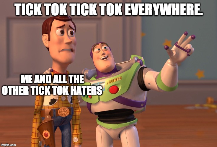 X, X Everywhere Meme | TICK TOK TICK TOK EVERYWHERE. ME AND ALL THE OTHER TICK TOK HATERS | image tagged in memes,x x everywhere | made w/ Imgflip meme maker