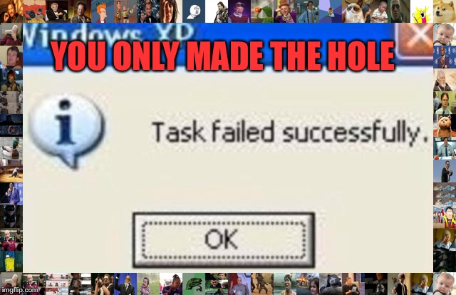 Task failed successfully | YOU ONLY MADE THE HOLE | image tagged in task failed successfully | made w/ Imgflip meme maker
