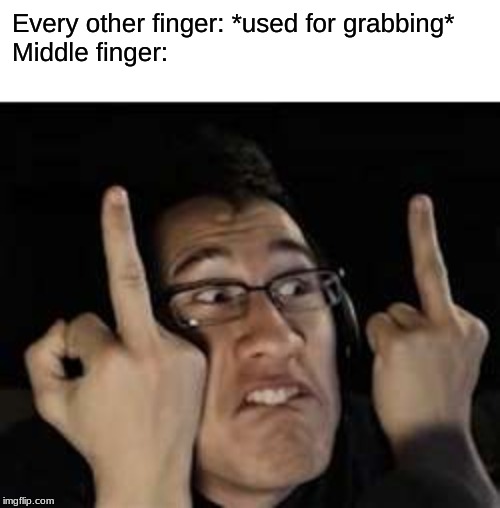 Markiplier | Every other finger: *used for grabbing*
Middle finger: | image tagged in markiplier | made w/ Imgflip meme maker