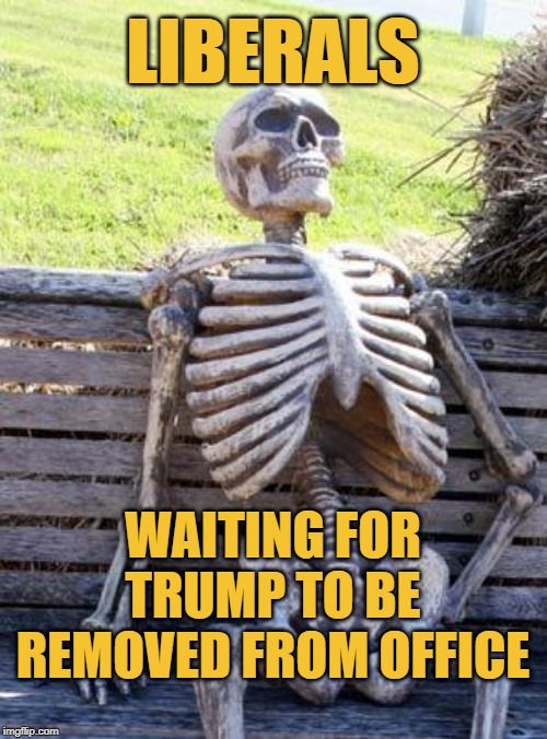 Waiting Skeleton Meme | LIBERALS WAITING FOR TRUMP TO BE REMOVED FROM OFFICE | image tagged in memes,waiting skeleton | made w/ Imgflip meme maker