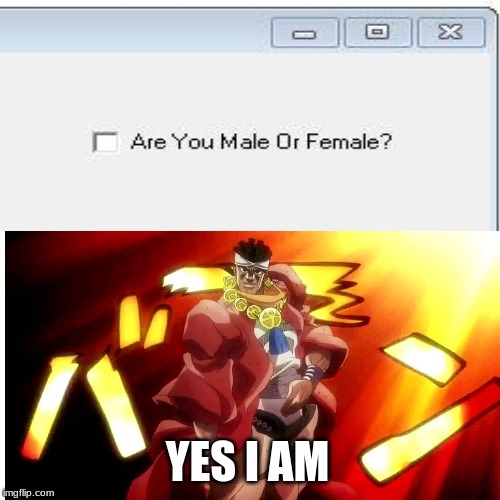 (Insert Jojo refrence) | YES I AM | image tagged in blank white template | made w/ Imgflip meme maker