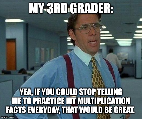 That Would Be Great Meme | MY 3RD GRADER:; YEA, IF YOU COULD STOP TELLING ME TO PRACTICE MY MULTIPLICATION FACTS EVERYDAY, THAT WOULD BE GREAT. | image tagged in memes,that would be great | made w/ Imgflip meme maker