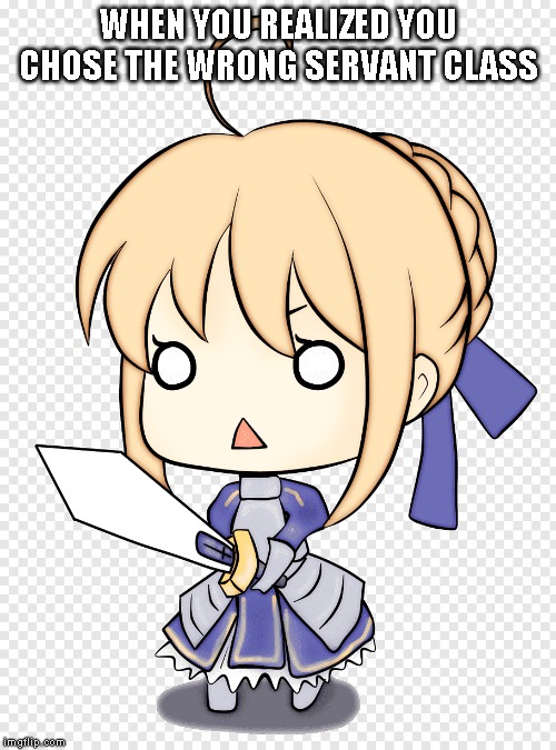 Saber | WHEN YOU REALIZED YOU CHOSE THE WRONG SERVANT CLASS | image tagged in saber | made w/ Imgflip meme maker