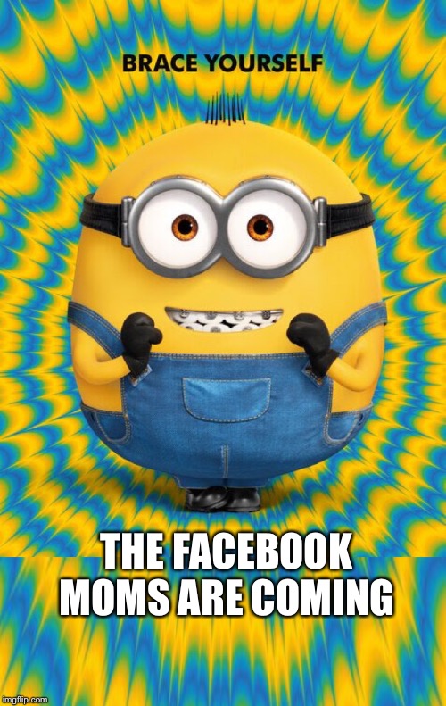 Brace Yourself The Facebook Moms are Coming | THE FACEBOOK MOMS ARE COMING | image tagged in minions,excited minions,brace yourself | made w/ Imgflip meme maker