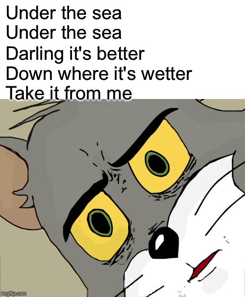 Unsettled Tom Meme | Under the sea
Under the sea; Darling it's better
Down where it's wetter
Take it from me | image tagged in memes,unsettled tom | made w/ Imgflip meme maker