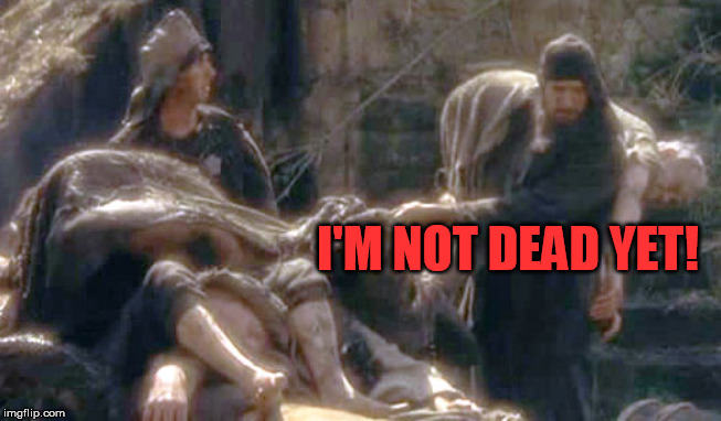 I'm not dead yet | I'M NOT DEAD YET! | image tagged in i'm not dead yet | made w/ Imgflip meme maker