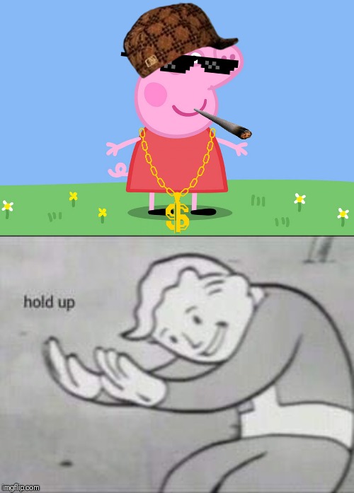 Peppa pig gets mlg | image tagged in peppa pig,fallout hold up,mlg | made w/ Imgflip meme maker