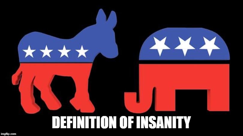 There are other options. Vote not from fear, but from your conviction of who you believe is the best leader for our nation. | DEFINITION OF INSANITY | image tagged in democrats,republicans,politics,election,political meme,insanity | made w/ Imgflip meme maker