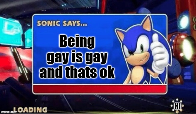 Sonic Says | Being gay is gay and thats ok; Hi | image tagged in sonic says | made w/ Imgflip meme maker