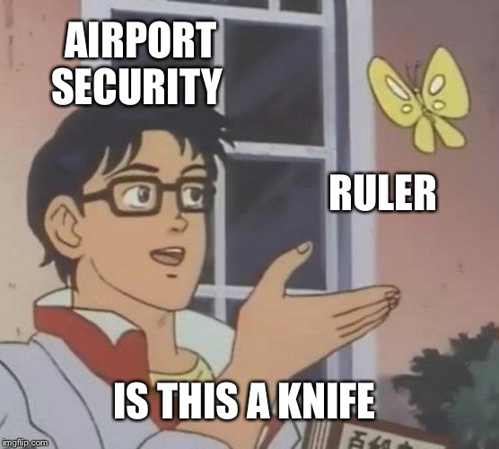 Airport | AIRPORT SECURITY; RULER; IS THIS A KNIFE | image tagged in memes,is this a pigeon | made w/ Imgflip meme maker