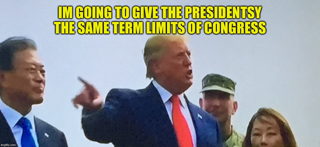 Trump demilitarised zone | IM GOING TO GIVE THE PRESIDENTSY THE SAME TERM LIMITS OF CONGRESS | image tagged in trump demilitarised zone | made w/ Imgflip meme maker