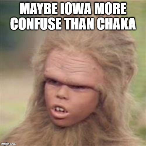 Chaka 2020 | MAYBE IOWA MORE CONFUSE THAN CHAKA | image tagged in chaka,iowa caucuses,2020 | made w/ Imgflip meme maker