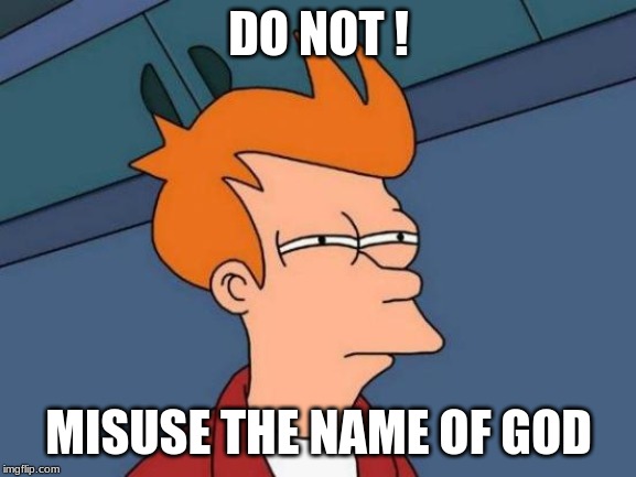 Futurama Fry | DO NOT ! MISUSE THE NAME OF GOD | image tagged in memes,futurama fry | made w/ Imgflip meme maker