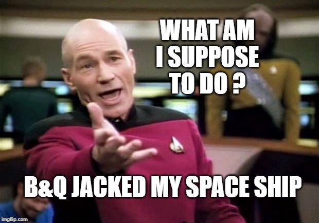 startrek | WHAT AM I SUPPOSE TO DO ? B&Q JACKED MY SPACE SHIP | image tagged in startrek | made w/ Imgflip meme maker
