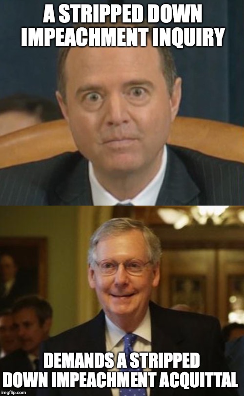 “And, in the end, The love you take is equal to the love you make.” ― Paul McCartney | A STRIPPED DOWN IMPEACHMENT INQUIRY; DEMANDS A STRIPPED DOWN IMPEACHMENT ACQUITTAL | image tagged in crazy adam schiff,cocaine mitch | made w/ Imgflip meme maker