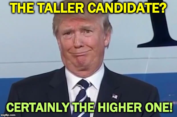 The Need for Speed | THE TALLER CANDIDATE? CERTAINLY THE HIGHER ONE! | image tagged in donald trump,trump,drugs,addiction,tall,high | made w/ Imgflip meme maker