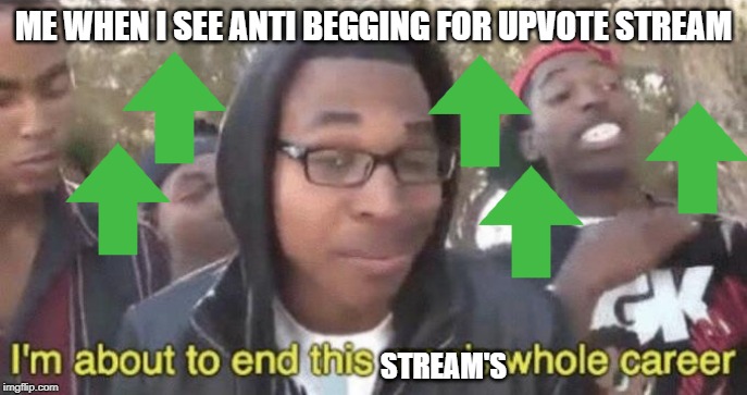 Im serious, there is an anti-begging for upvotes stream | ME WHEN I SEE ANTI BEGGING FOR UPVOTE STREAM; STREAM'S | image tagged in im about to end this mans whole career | made w/ Imgflip meme maker