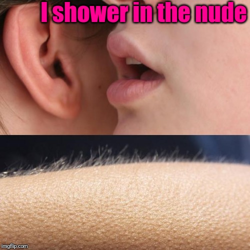 Whisper and Goosebumps | I shower in the nude | image tagged in whisper and goosebumps | made w/ Imgflip meme maker
