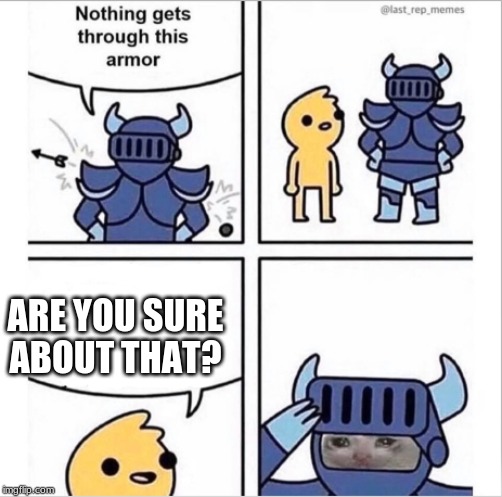 knight armor | ARE YOU SURE ABOUT THAT? | image tagged in knight armor | made w/ Imgflip meme maker