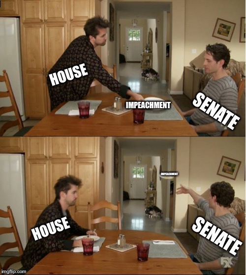 Always Sunny Plate Throw | HOUSE; IMPEACHMENT; SENATE; IMPEACHMENT; HOUSE; SENATE | image tagged in always sunny plate throw | made w/ Imgflip meme maker