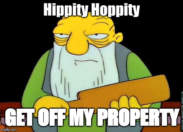 That's a paddlin' Meme | Hippity Hoppity; GET OFF MY PROPERTY | image tagged in memes,that's a paddlin' | made w/ Imgflip meme maker