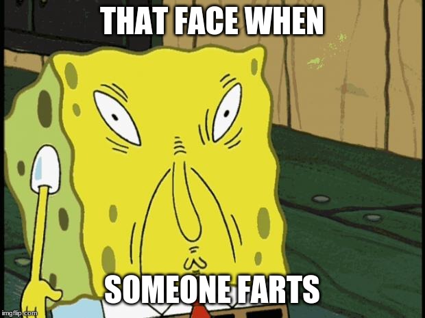 Spongebob funny face | THAT FACE WHEN; SOMEONE FARTS | image tagged in spongebob funny face | made w/ Imgflip meme maker