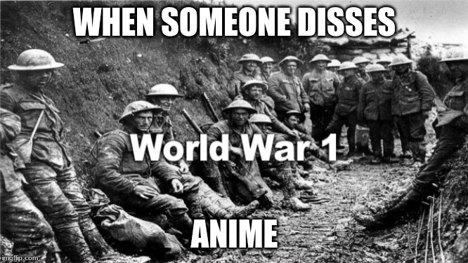 World War l Meme | WHEN SOMEONE DISSES; ANIME | image tagged in first world problems,life | made w/ Imgflip meme maker