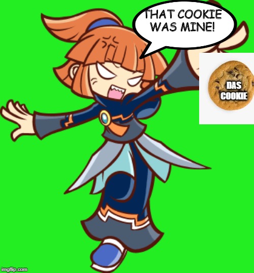 Dark Arle is mad that you stole her cookie | THAT COOKIE WAS MINE! DAS COOKIE | image tagged in dark arle is really ticked off,cookies,puyo puyo 7,funny,memes | made w/ Imgflip meme maker