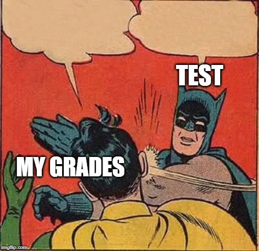 Batman Slapping Robin | TEST; MY GRADES | image tagged in memes,batman slapping robin | made w/ Imgflip meme maker