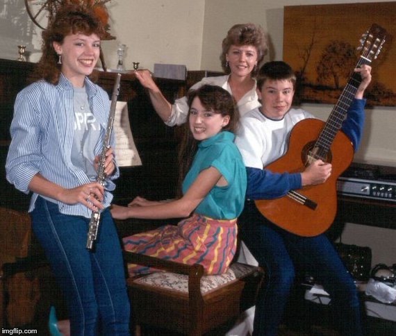 Young Kylie and fam. A musical bunch! | image tagged in kylie family,young,music,80s music,musician,family values | made w/ Imgflip meme maker