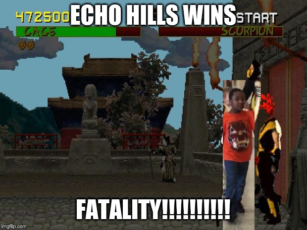 echo hills wins!! | ECHO HILLS WINS; FATALITY!!!!!!!!!! | image tagged in fatality mortal kombat,real life,fatalites,bloody,mortal kombat,unikitty | made w/ Imgflip meme maker