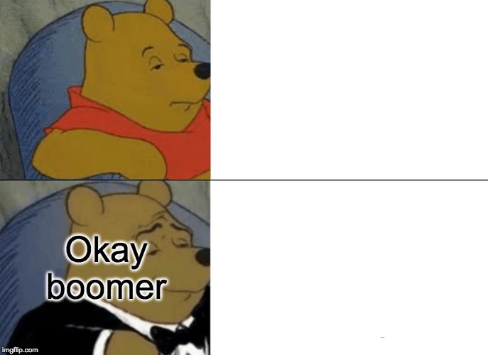 Tuxedo Winnie The Pooh Meme | Okay boomer | image tagged in memes,tuxedo winnie the pooh | made w/ Imgflip meme maker