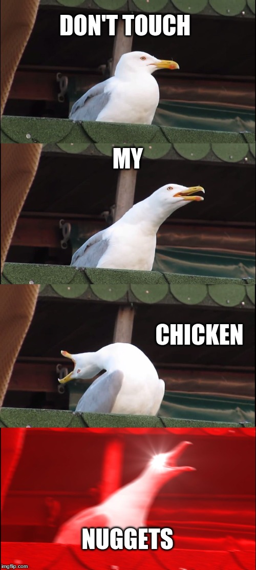 Inhaling Seagull | DON'T TOUCH; MY; CHICKEN; NUGGETS | image tagged in memes,inhaling seagull | made w/ Imgflip meme maker