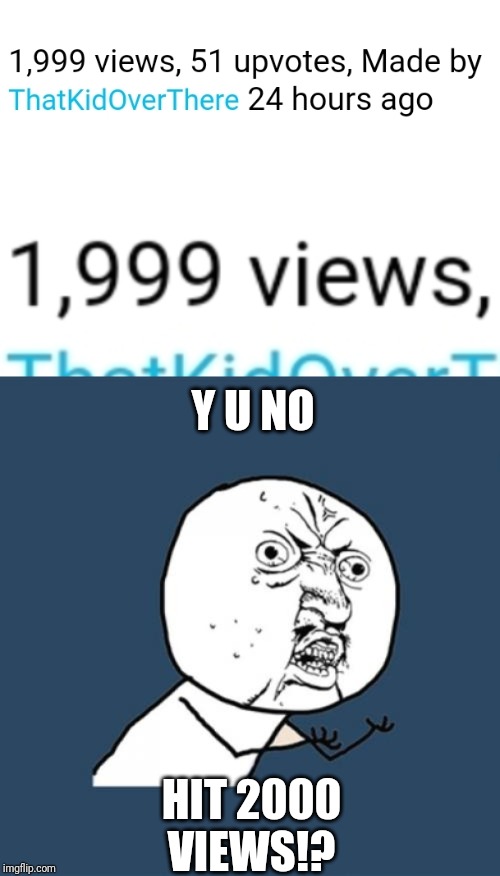 Y U NO; HIT 2000 VIEWS!? | image tagged in memes,y u no | made w/ Imgflip meme maker