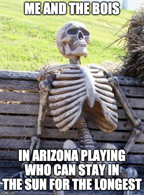 Waiting Skeleton | ME AND THE BOIS; IN ARIZONA PLAYING WHO CAN STAY IN THE SUN FOR THE LONGEST | image tagged in memes,waiting skeleton | made w/ Imgflip meme maker