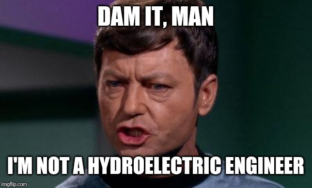 Dammit Jim | DAM IT, MAN; I'M NOT A HYDROELECTRIC ENGINEER | image tagged in dammit jim | made w/ Imgflip meme maker