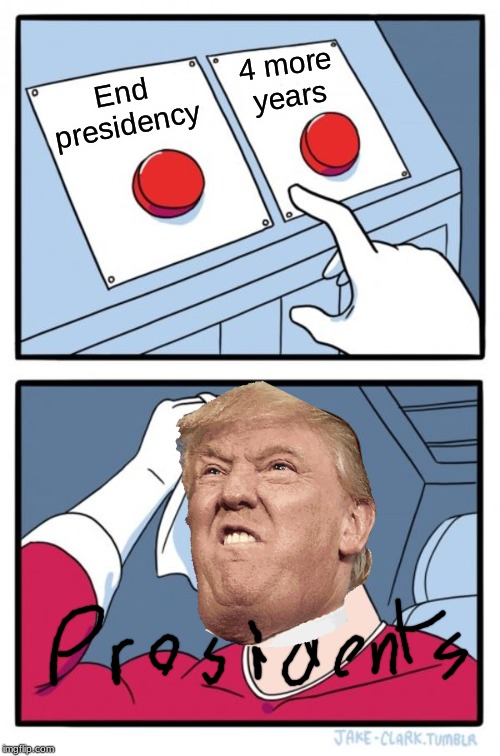 Two Buttons Meme | 4 more years; End presidency | image tagged in memes,two buttons | made w/ Imgflip meme maker