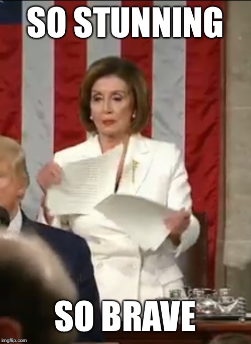 SO STUNNING; SO BRAVE | image tagged in nancy pelosi,pelosi,donald trump,trump,state of the union | made w/ Imgflip meme maker