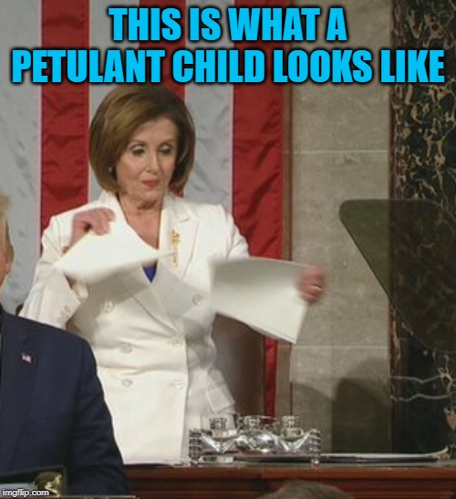 Pelosi is a petulant child | THIS IS WHAT A PETULANT CHILD LOOKS LIKE | image tagged in nancy pelosi,democrats,tantrum | made w/ Imgflip meme maker