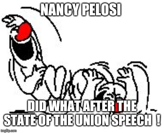 LOL Hysterically | NANCY PELOSI; DID WHAT AFTER THE STATE OF THE UNION SPEECH  ! | image tagged in lol hysterically | made w/ Imgflip meme maker