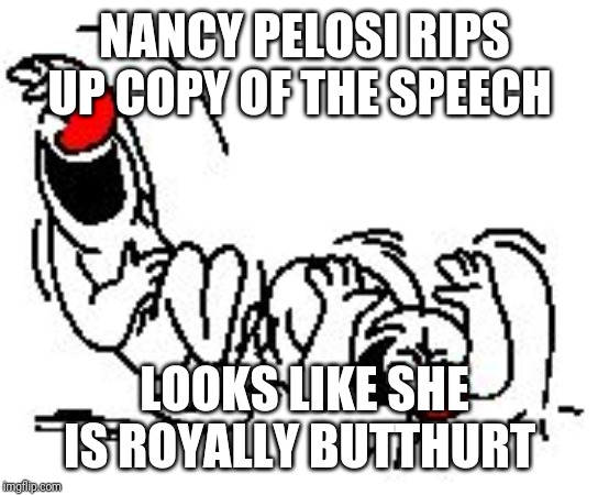 LOL Hysterically | NANCY PELOSI RIPS UP COPY OF THE SPEECH; LOOKS LIKE SHE IS ROYALLY BUTTHURT | image tagged in lol hysterically | made w/ Imgflip meme maker