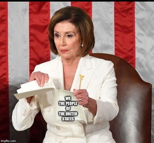 Pelosi rips constitution | WE THE PEOPLE OF THE UNITED STATES | image tagged in constitution,pelosi,rips paper,trump state of the union,state of the union,trump | made w/ Imgflip meme maker