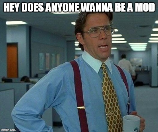 That Would Be Great | HEY DOES ANYONE WANNA BE A MOD | image tagged in memes,that would be great | made w/ Imgflip meme maker