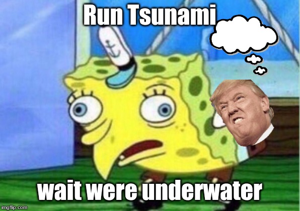 Mocking Spongebob | Run Tsunami; wait were underwater | image tagged in memes,mocking spongebob | made w/ Imgflip meme maker