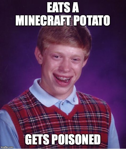 Bad Luck Brian Meme | EATS A MINECRAFT POTATO; GETS POISONED | image tagged in memes,bad luck brian | made w/ Imgflip meme maker