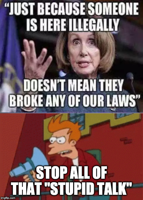 Nancy Stupid Talk | STOP ALL OF THAT "STUPID TALK" | image tagged in nancy pelosi,stupid people,stupid liberals,funny but true,democratic socialism | made w/ Imgflip meme maker