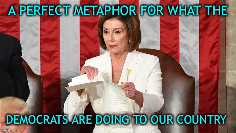 Awww, poor little Nancy | A PERFECT METAPHOR FOR WHAT THE; DEMOCRATS ARE DOING TO OUR COUNTRY | image tagged in unpatriotic,disrespectful,divisive | made w/ Imgflip meme maker